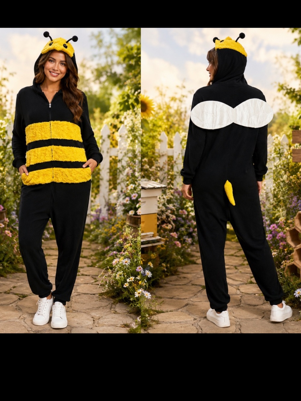 Xhilaration Halloween Black&Yellow Bee Hooded Jumpsuit Costume Size XS/S unisex